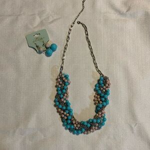 Beautiful multi strand necklace turquoise, blush & silver necklace & earring NWT